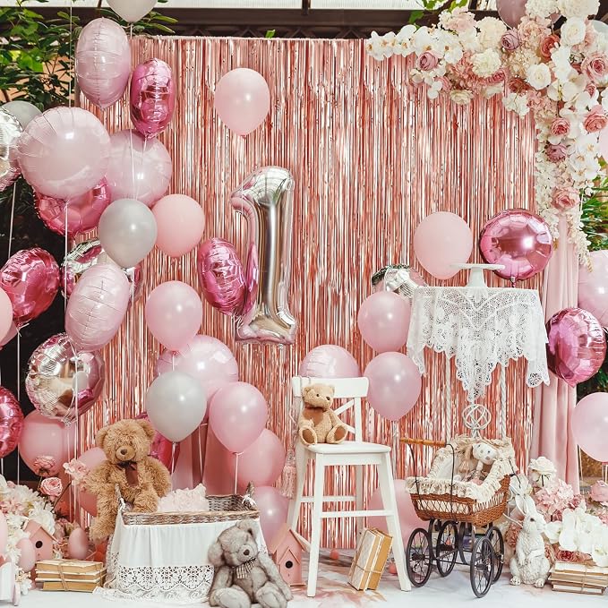 Crosize 2 Pack 3.3 x 9.9 ft Rose Gold Foil Fringe Backdrop Curtain, Streamer - Image 4