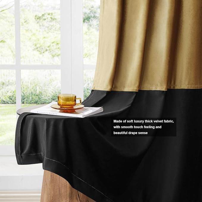 BULBUL Modern Gold Black Velvet Curtains Luxury 108 inch - Image 5