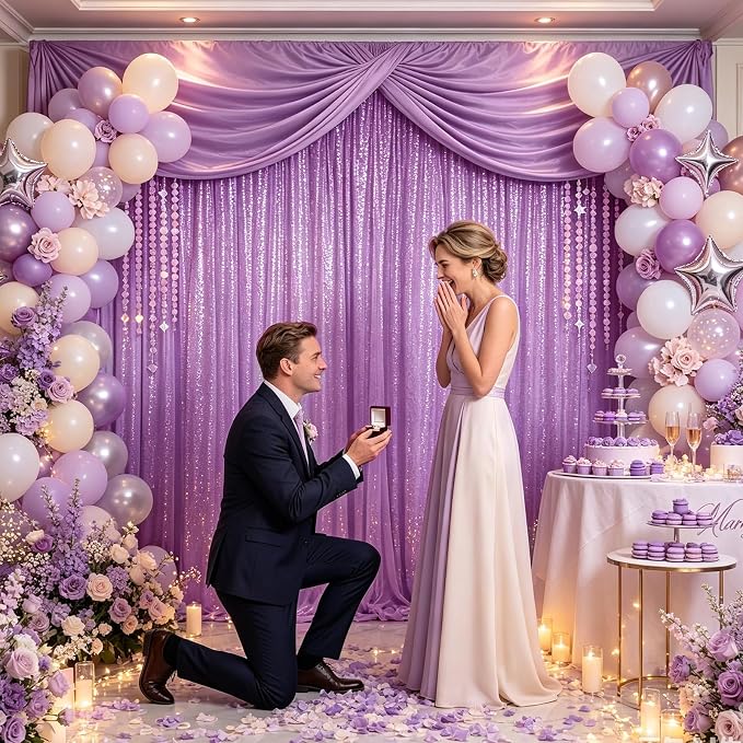 Hahuho Lavender Sequin Backdrop Curtain, Party Decoration（4 Panels, 2FT x 8FT - Image 7