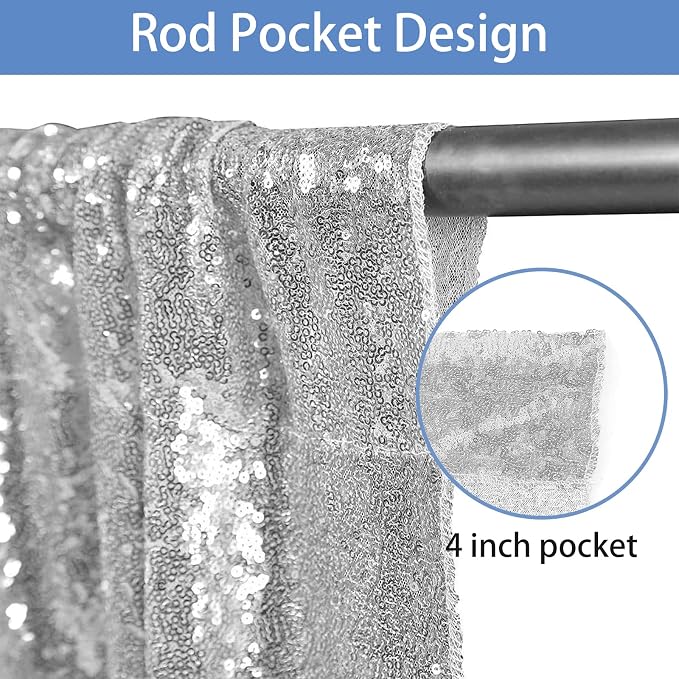 Hahuho Silver Sequin Backdrop Curtain, Party Decoration（2 Panels, 2FT x 8FT - Image 2