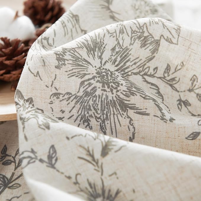 jinchan Grey Floral Linen Curtains 96 Inch Farmhouse Back Tab 2 Panels | Light - Image 9