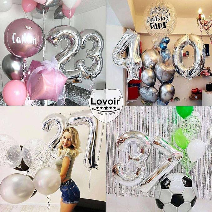 Silver 60 Number Balloons, 40 Inch Giant Number 60 Balloons Foil Mylar Helium - Image 7