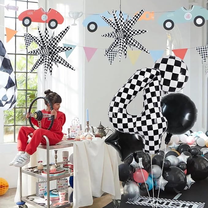 TONIFUL 4th Birthday Balloons Kit 40 Inch Checkered Number 4 Foil Balloon | - Image 6