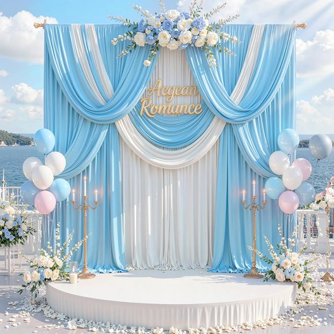 20 ft x 10 ft Wrinkle Free Baby Blue Backdrop Curtains - Image 6