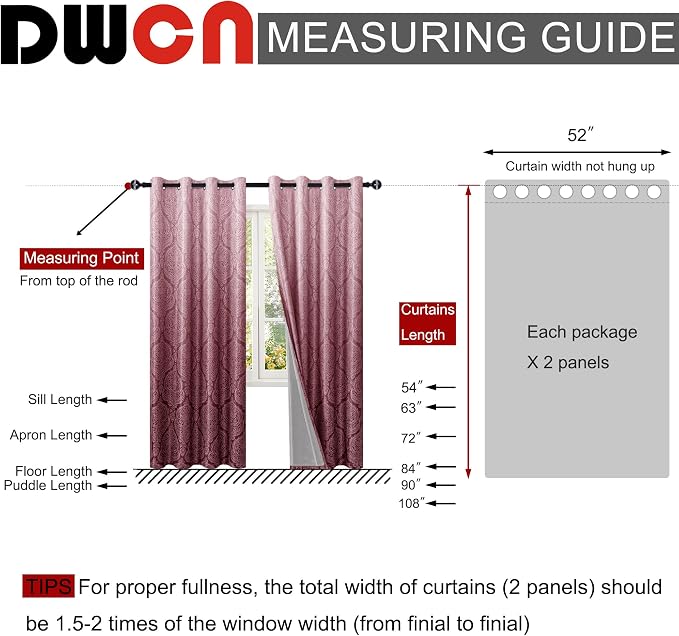 DWCN 100% Blackout Curtains for Bedroom 84 Inch Long-Damask Patterned Ombre - Image 8
