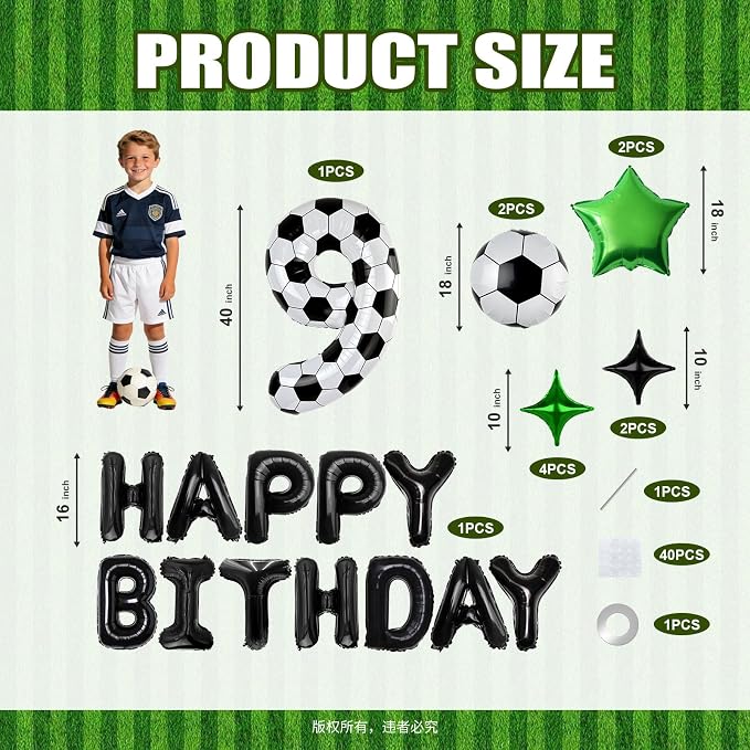 40 Inch Soccer Number 9 Balloon Set, Soccer Birthday Party Decorations | Sports - Image 2