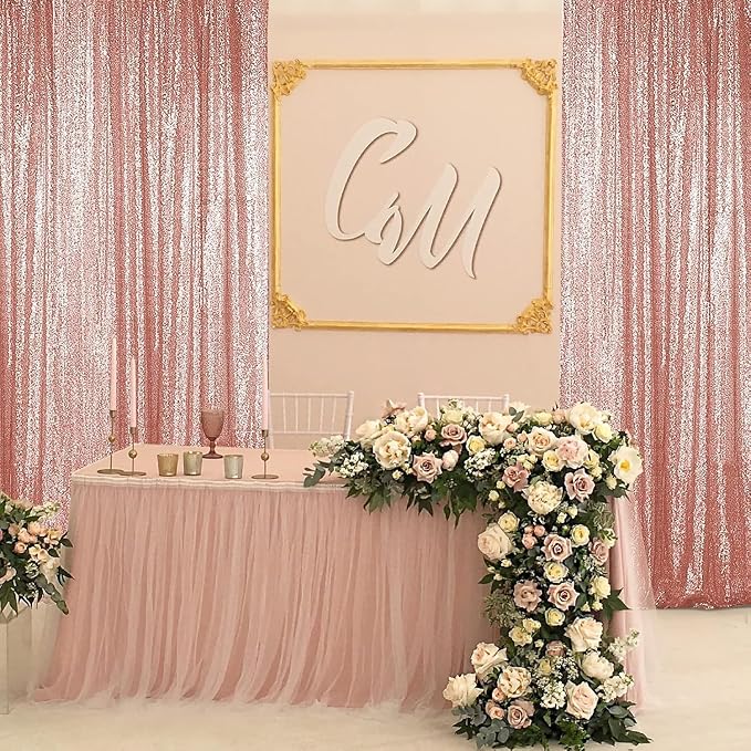 Sugargirl Rose Gold Sequin Backdrop Curtain 6 Panels 2FTx8FT Glitter Rose Gold - Image 2