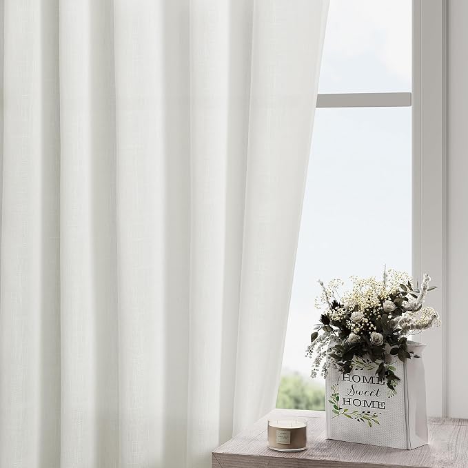 Ivory Linen Curtains for Living Room 2 Panels Set Extra Long Back Tab Light - Image 2