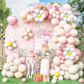 Daisy Balloon Garland Arch Kit, Retro Pink Sand White Hippie Boho Flower by BTZO