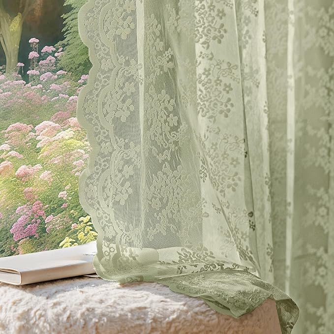 Anmao Vintage Lace Curtains 96 Inches Long 2 Panels Set, Romantic Elegant Light by Anmao