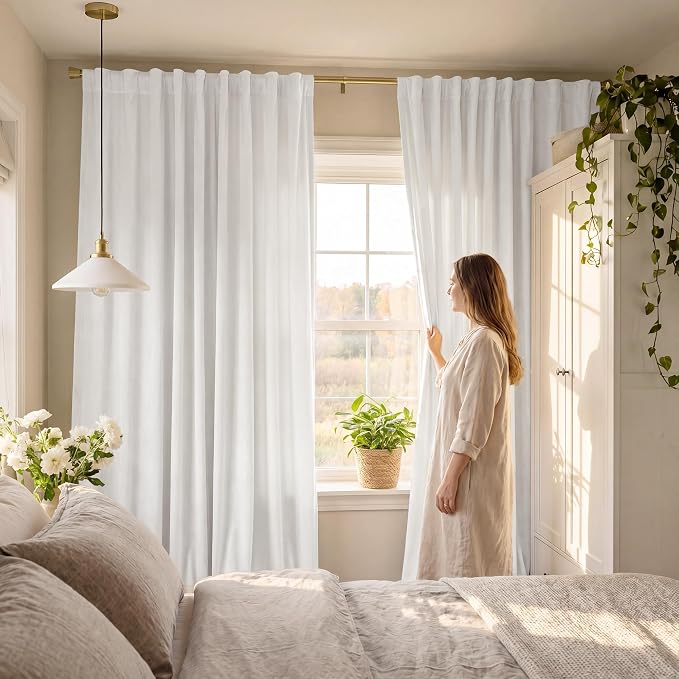 White Velvet Curtains Light Dimming Privacy, W52 x L120, 2 Panels | Back Tab - Image 7