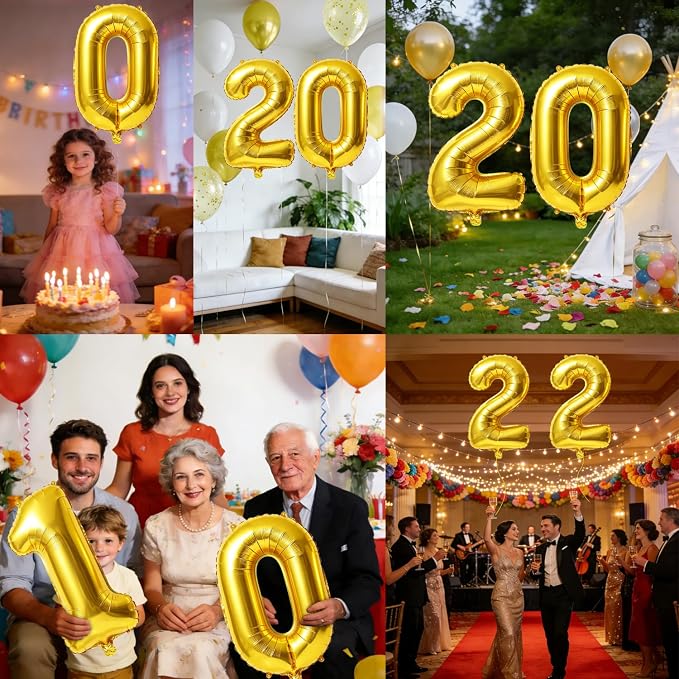 40 Inch Number 20 Balloons for 20th Birthday Party Decorations, 0-100 Gold - Image 7