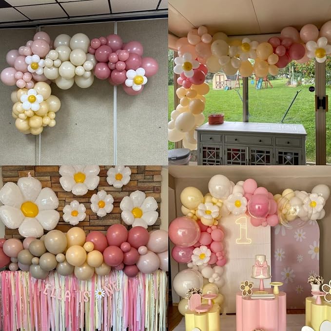 Daisy Balloon Garland Arch Kit, Retro Pink Sand White Hippie Boho Flower - Image 7