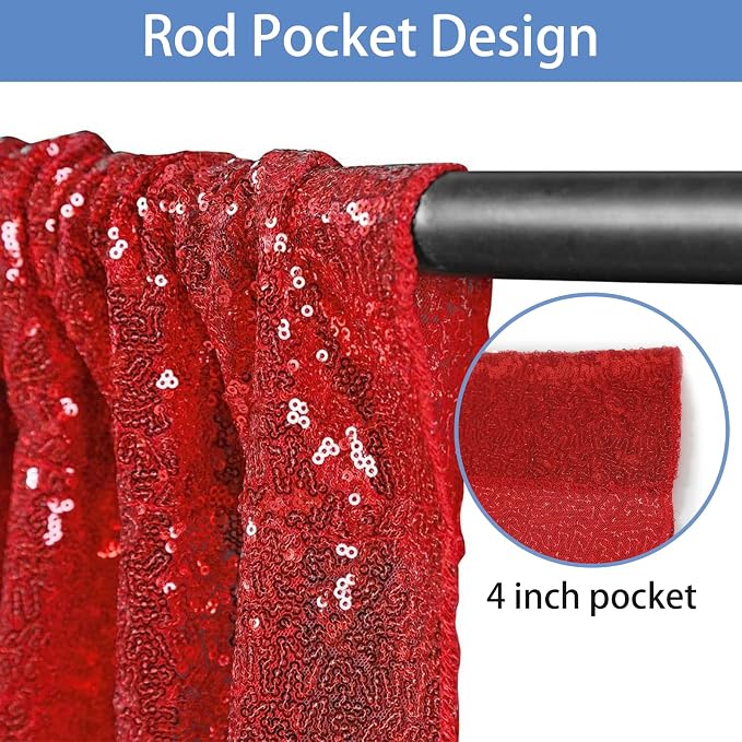 Hahuho Red Sequin Backdrop Curtain, Party Decoration（2 Panels, 4FT x 8FT - Image 2