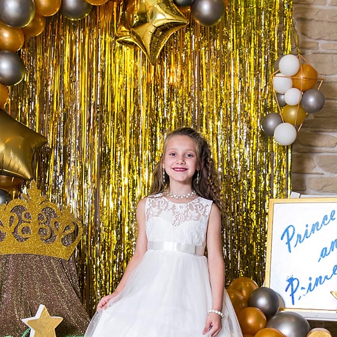 20 Pack Foil Curtain Backdrop Gold Metallic Tinsel Foil Fringe Curtains Photo - Image 2