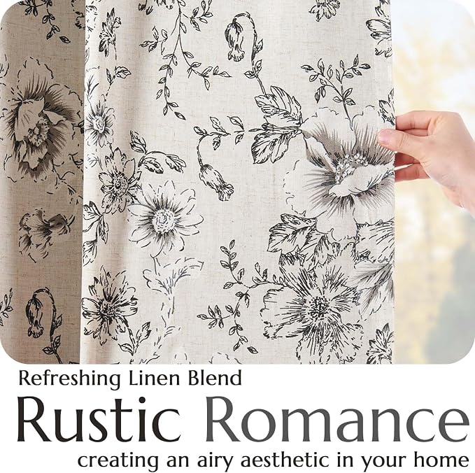 jinchan Floral Linen Blackout Curtains Lined 102 Inch Back Tab 2 Panels | - Image 5