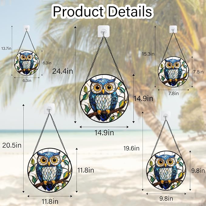DASTOLL Stained Glass Window Hanging, Owl Gifts - Image 5