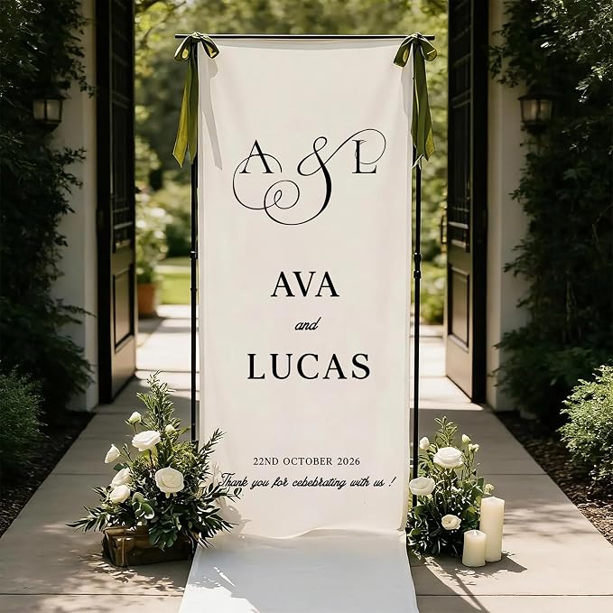Wedding Welcome Sign Personalized Linen Fabric Banner by VIRAGIL