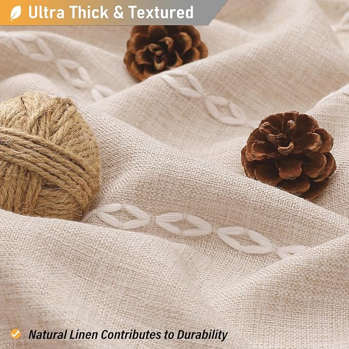 Small Boho Linen Heavy Duty Cloth Shower Curtain, Tan/Taupe | Stall Size - Image 3