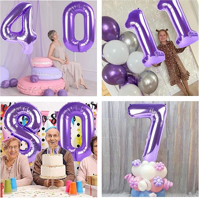 Purple Number Balloons, 40 Inch Purple Balloon 4.4 Helium Balloon 4th Birthday - Image 3