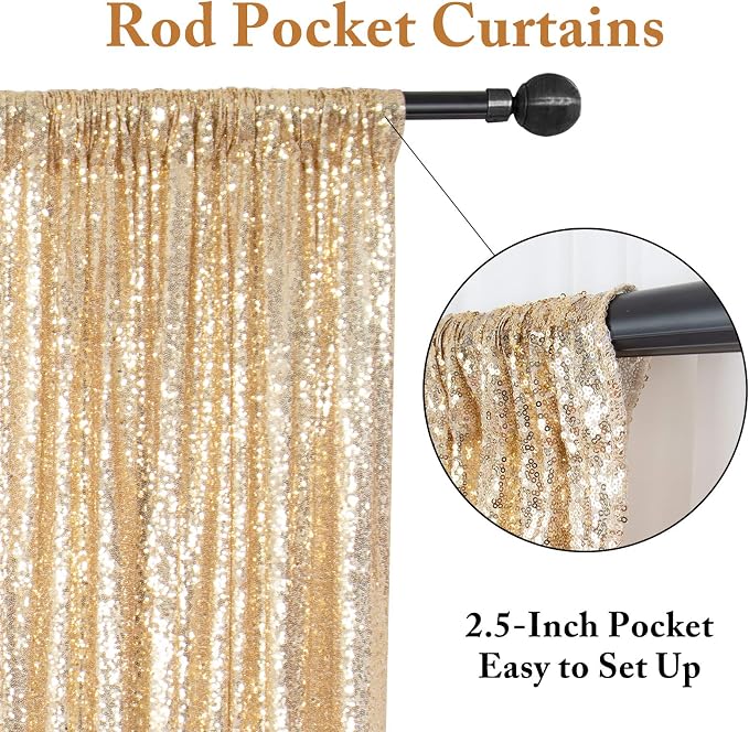 ShinyBeauty Light Gold Sequin Backdrop 10X10 Gold Drapes Curtain - Image 3