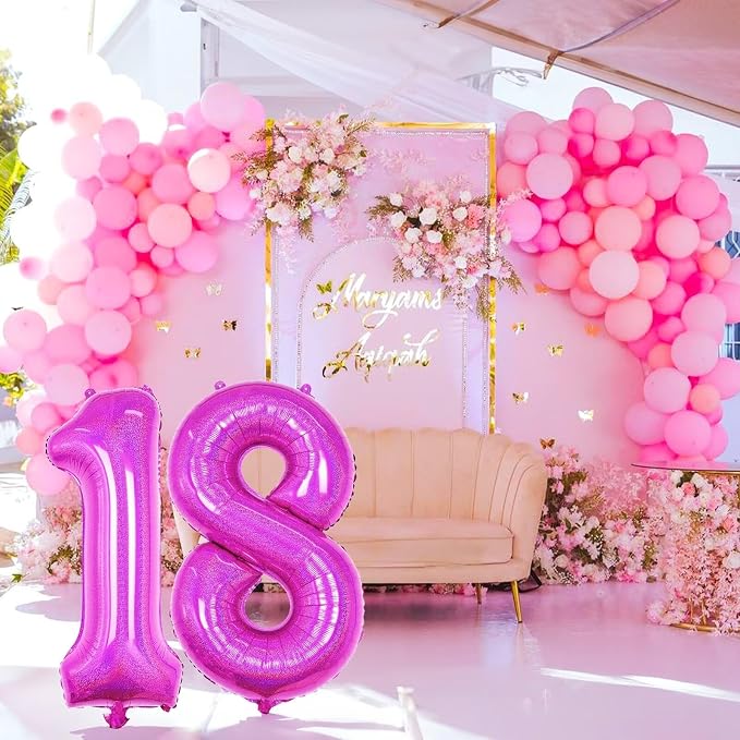 Hot Pink 3 Balloon, 40 Inch Large Laser Hot Pink Foil Helium Number Balloons 0-9 - Image 7