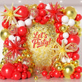153Pcs Red and Gold White Balloons Garland Arch Kit by PTGOLUO