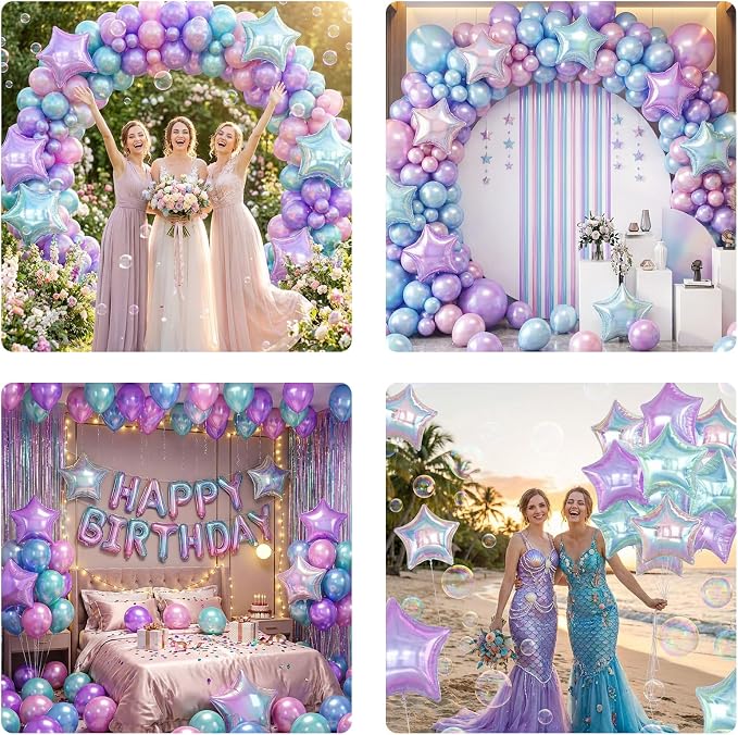 Iridescent Star Balloons, 18 Inch Transparent Gradient Blue Purple Foil Balloons - Image 8