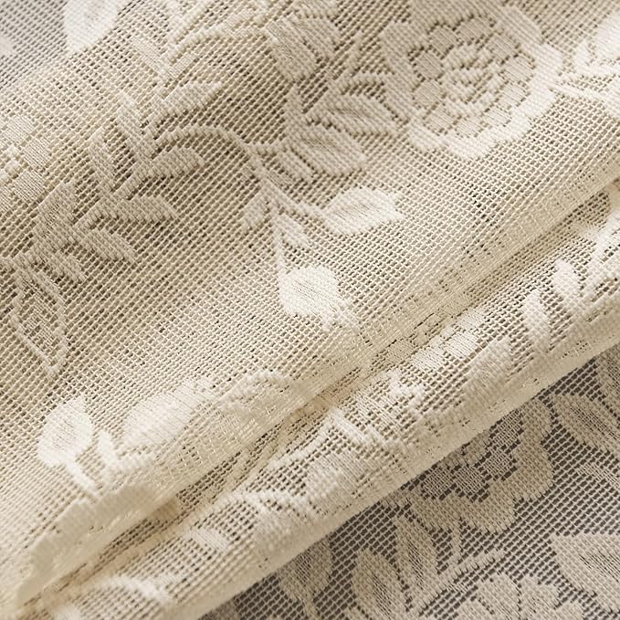 FINECITY Beige Lace Curtains for Living Room Floral 52 x 84 Inch, 2 Panels | - Image 8