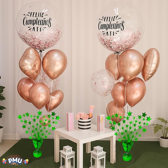 PMU 12 Pack Bursting Star Metallic Foil Spray Centerpiece- Green Balloon Weights - Image 4