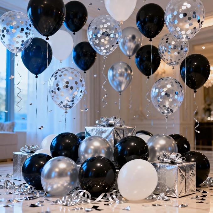 Black and Silver Balloons, 12 Inch | Latex Balloons - Image 6