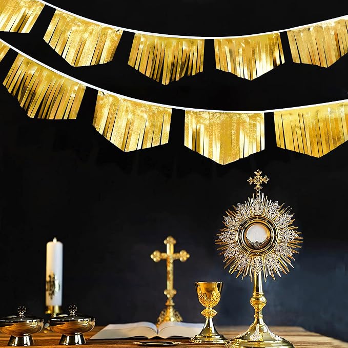 Gold Tassel Banner Double Sided Metallic Fabric Pennant Bunting Flag Garland - Image 7