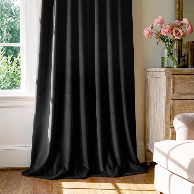 Blackout Black Velvet Curtains for Home Theater, W42 x L96, 2 Panels | 300GSM - Image 7