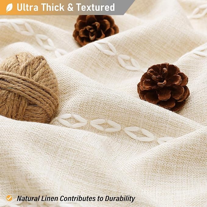 72 x 80 Boho Linen Heavy Duty Cloth Shower Curtain Set, Cream/Beige | Long Size - Image 2