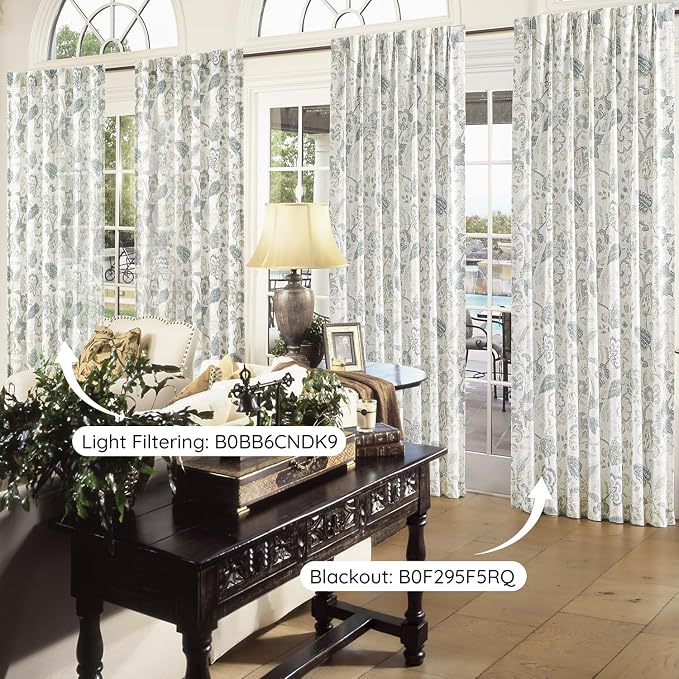 Kayne Studio Blue Grey Floral Botanical Rod Pocket Semi Sheer Curtains 95"L | - Image 6