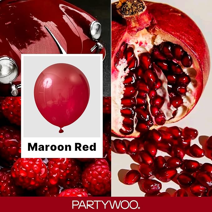 PartyWoo Burgundy Balloons 100pcs Dark Red Maroon Ruby Red Color | 18 12 10 5 - Image 2