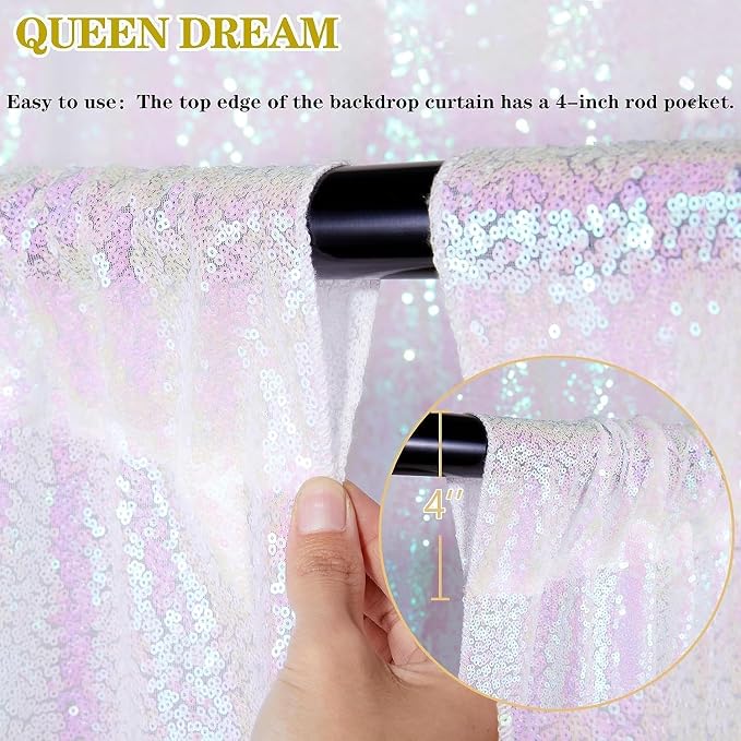 White Iridescent Sequin Backdrop 7ft x 7ft Glitter Photo Booth Backdrop | - Image 5
