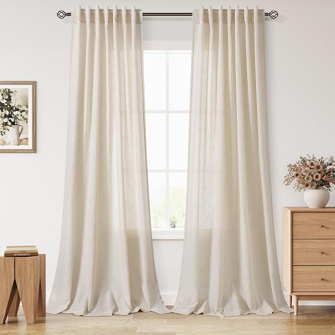 108 Inch Long Curtains for Living Room Cream Beige Linen Modern Farmhouse Decor by Nanspring