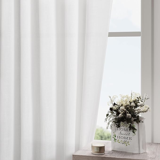 White Linen Curtains for Living Room 119 Inches Long Extra Long Back Tab - Image 4