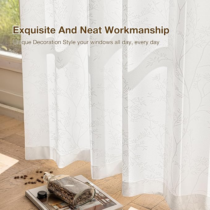 Anmao White Semi Sheer Light Filtering Curtains 90 Inches Long 2 Panels - Image 7