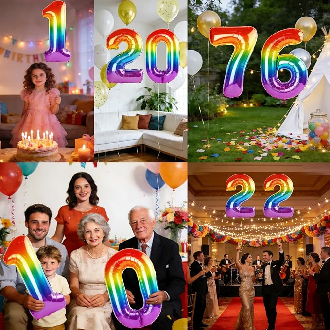 40 Inch Number 76 Balloons for 76th Birthday Party Decorations, 0-100 Rainbow - Image 7