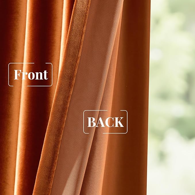 Velvet Burnt Orange Blackout Curtains 108 inch Length - Image 7