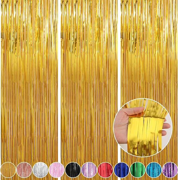 7 Pack 3.3 x 9.9 ft Gold Foil Fringe Curtains Streamers Party Decorations | by Crosize