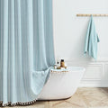 Small Boho Linen Heavy Duty Cloth Shower Curtain Set, Fog Blue | Stall Size by ShowerCurtain