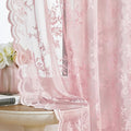 Light Pink Lace Curtains 84 Inches Long 2 Panels Romantic Flower Sheer Curtains by SEEKRIGHTHomeDecor