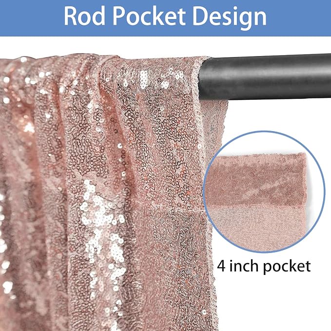 Hahuho Rose Gold Sequin Backdrop Curtain, Party Decoration（2 Panels, 2FT x 8FT - Image 2