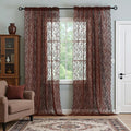 Chestnut Brown Sheer Curtains Rustic Leaf Floral 42 x 72 Inch, 2 Panels | Rod by FINECITY