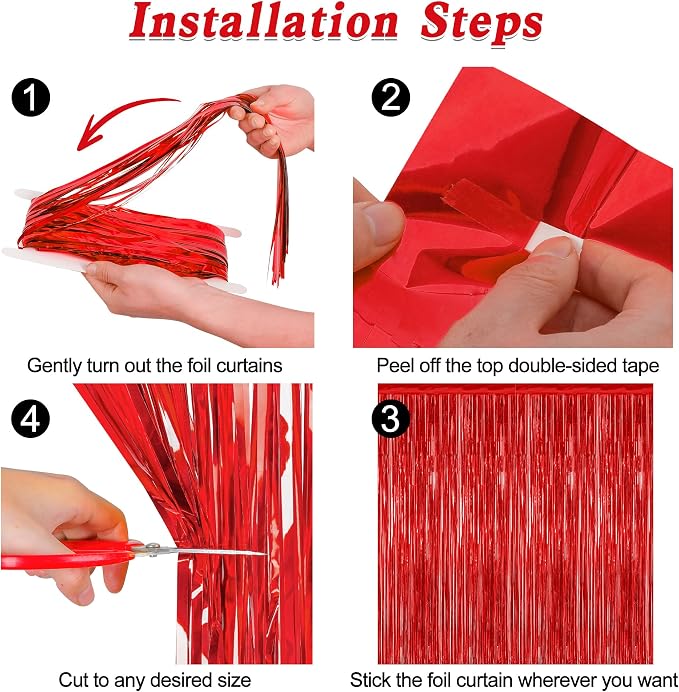 ZATAYE 8 Pack Red Valentines Christmas Foil Curtain Streamer Decorations | Red - Image 3