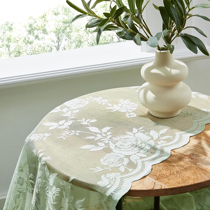Light Green Lace Curtains 72 Inch Length Country Rustic Floral Sheer Curtains - Image 7