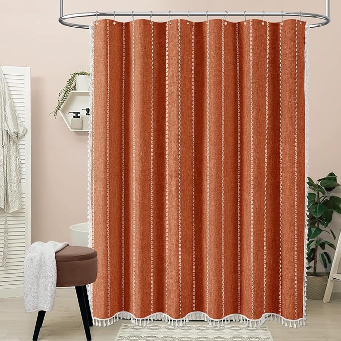 72x96 Extra Long Linen Heavy Duty Shower Curtain Set, Burnt Orange | Extra Tall - Image 6